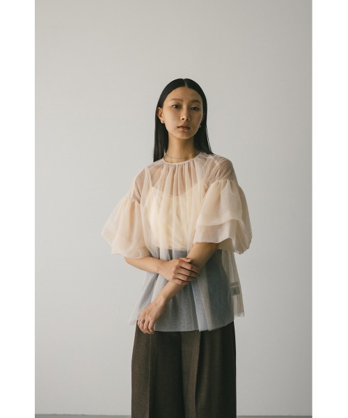 STYLEMIXER(スタイルミキサー)の「ギャザースリーブチュールトップ(シャツ/ブラウス・レディース・ブラック/サックスブルー/ベージュ・FREE)」の14枚目の写真