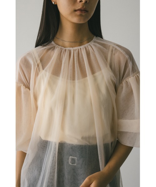 STYLEMIXER(スタイルミキサー)の「ギャザースリーブチュールトップ(シャツ/ブラウス・レディース・ブラック/サックスブルー/ベージュ・FREE)」の16枚目の写真