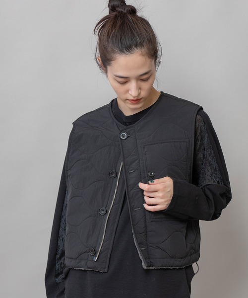 キルティングタフタ×ボアリバーシブルジレ