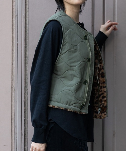 キルティングタフタ×ボアリバーシブルジレ