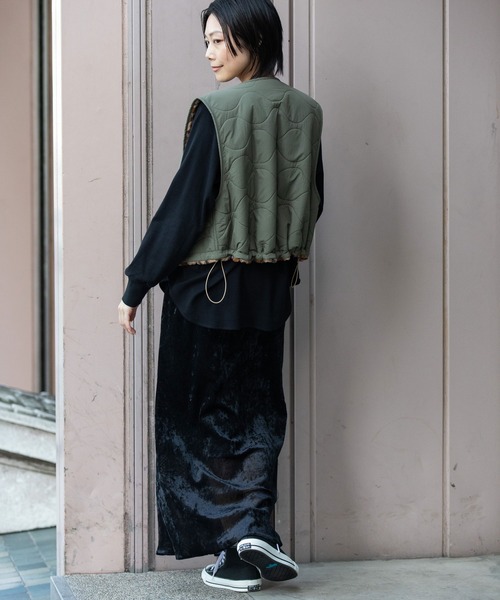 キルティングタフタ×ボアリバーシブルジレ