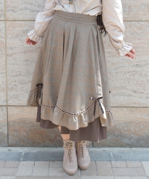 axes femme（アクシーズファム）の「ハシゴレース×リボン配色スカート（スカート・レディース・ブルーグリーン/ブラウン/ブラック/ワイン・FREE）」の3枚目の写真