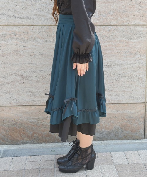 axes femme（アクシーズファム）の「ハシゴレース×リボン配色スカート（スカート・レディース・ブルーグリーン/ブラウン/ブラック/ワイン・FREE）」の19枚目の写真