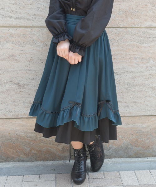 axes femme（アクシーズファム）の「ハシゴレース×リボン配色スカート（スカート・レディース・ブルーグリーン/ブラウン/ブラック/ワイン・FREE）」の21枚目の写真