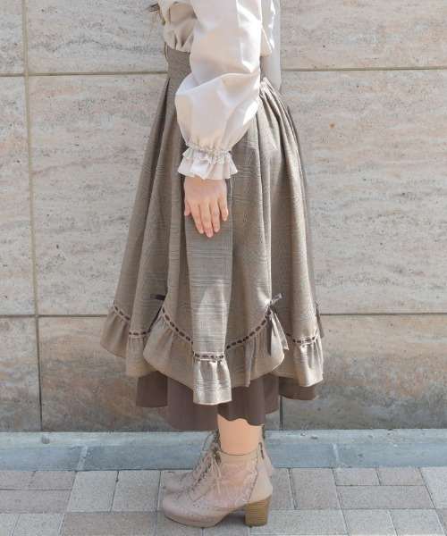 axes femme（アクシーズファム）の「ハシゴレース×リボン配色スカート（スカート・レディース・ブルーグリーン/ブラウン/ブラック/ワイン・FREE）」の22枚目の写真