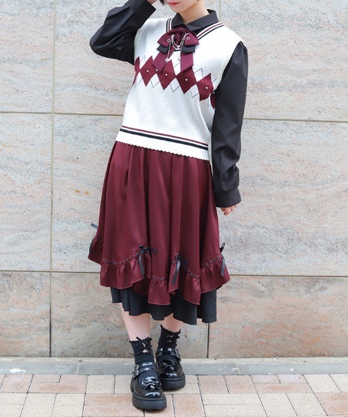 axes femme（アクシーズファム）の「ハシゴレース×リボン配色スカート（スカート・レディース・ブルーグリーン/ブラウン/ブラック/ワイン・FREE）」の18枚目の写真