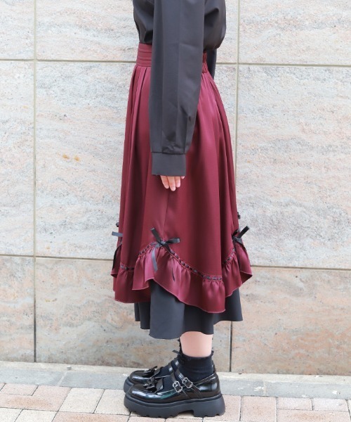axes femme（アクシーズファム）の「ハシゴレース×リボン配色スカート（スカート・レディース・ブルーグリーン/ブラウン/ブラック/ワイン・FREE）」の17枚目の写真