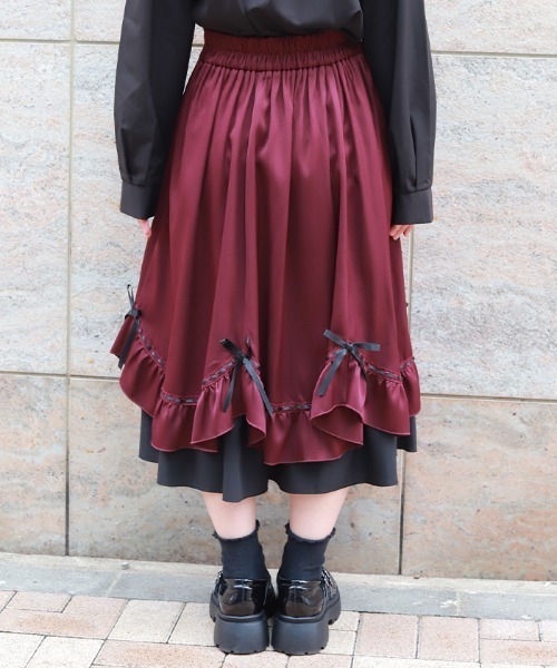 axes femme（アクシーズファム）の「ハシゴレース×リボン配色スカート（スカート・レディース・ブルーグリーン/ブラウン/ブラック/ワイン・FREE）」の16枚目の写真