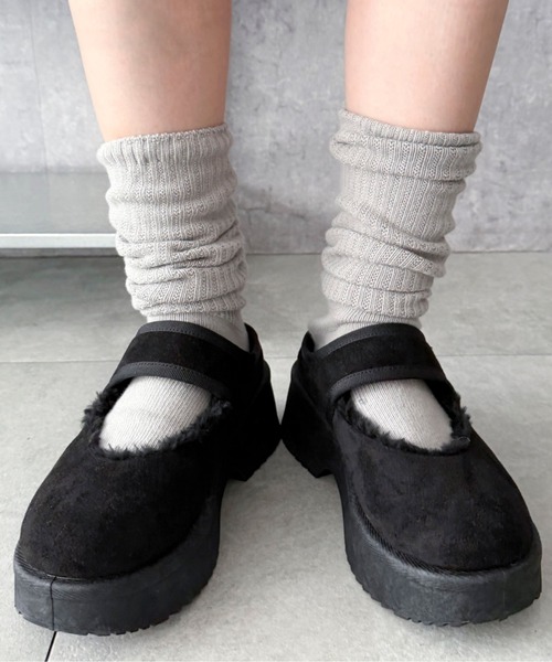 WEGO(ウィゴー)の「WEGO/【25年秋冬新作】ムートンタッチメリージェーンシューズ(スリッポン・レディース・ブラック/キャメル・LARGE/MEDIUM/SMALL)」の2枚目の写真