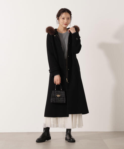 モッサフードフェイクファーロングコート / 1215252102（ステンカラー