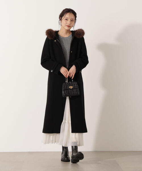 モッサフードフェイクファーロングコート / 1215252102（ステンカラー