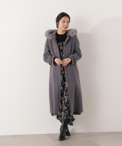 モッサフードフェイクファーロングコート / 1215252102（ステンカラー