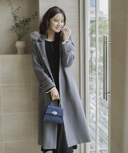 モッサフードフェイクファーロングコート / 1215252102（ステンカラー