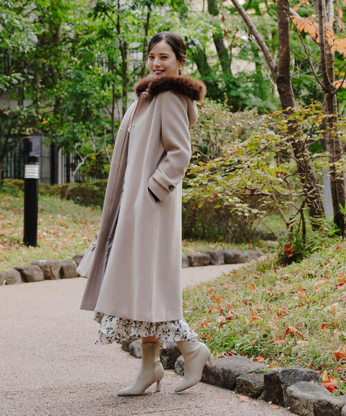 モッサフードフェイクファーロングコート / 1215252102（ステンカラー