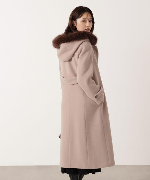 モッサフードフェイクファーロングコート / 1215252102（ステンカラー
