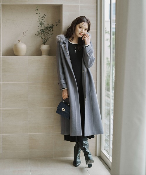 【みぃちゃん】インポートロッサ ロングコート フォックスファー 50 モッサフードフェイクファーロングコート / 1215252102（ステンカラー