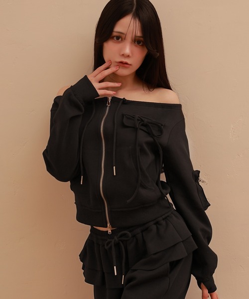 M DOLLY(エムドリー)の「waist frill voce sweat pants/ウエストフリルヴォーチェスウェットパンツ(スウェットパンツ・レディース・ブラック/グレー・S/M)」の5枚目の写真