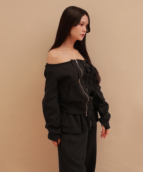 M DOLLY(エムドリー)の「waist frill voce sweat pants/ウエストフリルヴォーチェスウェットパンツ(スウェットパンツ・レディース・ブラック/グレー・S/M)」の6枚目の写真