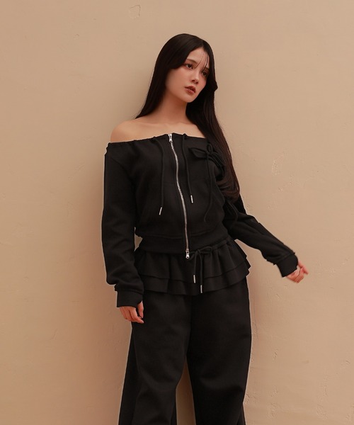 M DOLLY(エムドリー)の「waist frill voce sweat pants/ウエストフリルヴォーチェスウェットパンツ(スウェットパンツ・レディース・ブラック/グレー・S/M)」の7枚目の写真
