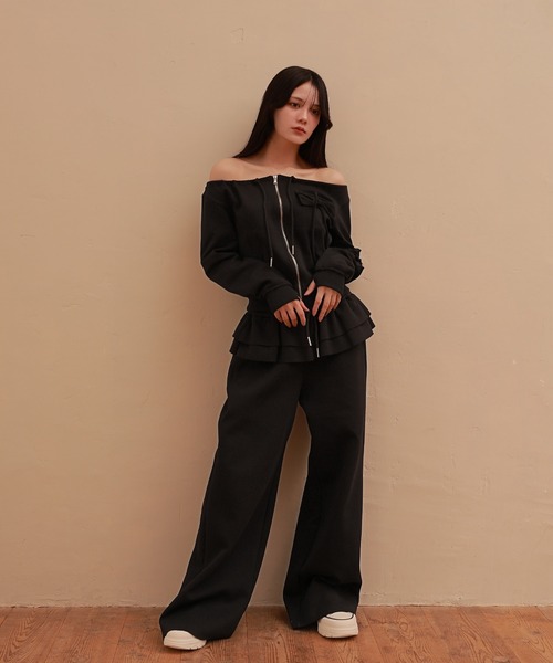 M DOLLY(エムドリー)の「waist frill voce sweat pants/ウエストフリルヴォーチェスウェットパンツ(スウェットパンツ・レディース・ブラック/グレー・S/M)」の8枚目の写真
