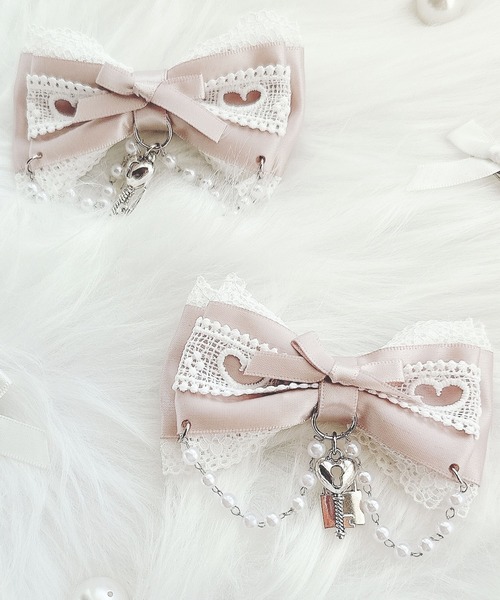 MA*RS(アメーバーマーズ)の「キー&パドロック×ハートレースりぼんクリップ2個SET(バレッタ/ヘアクリップ・レディース・ブラック/ピンク系その他/ホワイト/ブラック×ホワイト・FREE)」の11枚目の写真