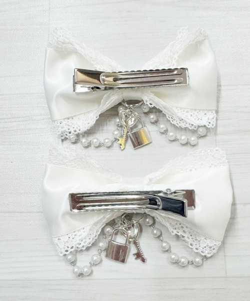 MA*RS(アメーバーマーズ)の「キー&パドロック×ハートレースりぼんクリップ2個SET(バレッタ/ヘアクリップ・レディース・ブラック/ピンク系その他/ホワイト/ブラック×ホワイト・FREE)」の14枚目の写真