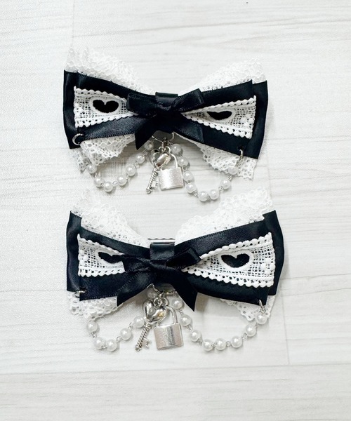 MA*RS(アメーバーマーズ)の「キー&パドロック×ハートレースりぼんクリップ2個SET(バレッタ/ヘアクリップ・レディース・ブラック/ピンク系その他/ホワイト/ブラック×ホワイト・FREE)」の17枚目の写真