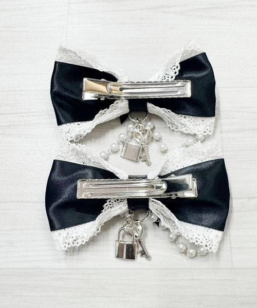 MA*RS(アメーバーマーズ)の「キー&パドロック×ハートレースりぼんクリップ2個SET(バレッタ/ヘアクリップ・レディース・ブラック/ピンク系その他/ホワイト/ブラック×ホワイト・FREE)」の18枚目の写真