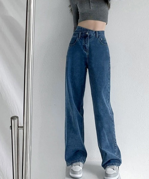ReRe(リリ)の「ハイウエストワイドジーンズ(デニムパンツ・レディース・チャコールグレー/ブルー/ダークブルー/ライトブルー・MEDIUM/LARGE)」の4枚目の写真