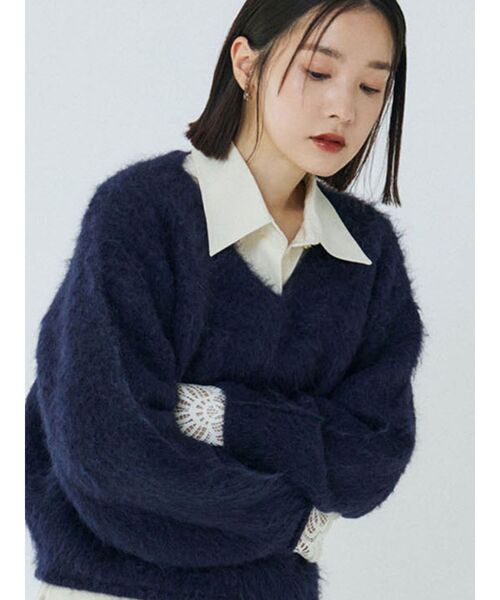 REVIVAL】アルパカシャギーVネックニットプルオーバー（ニット