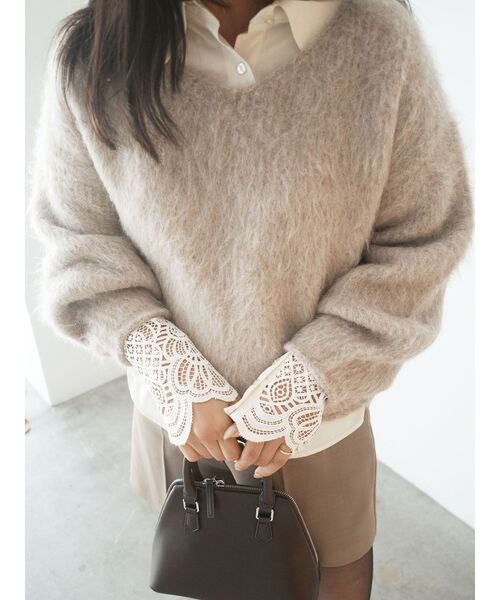 LAGUNAMOON（ラグナムーン）の「【REVIVAL】アルパカシャギーVネックニットプルオーバー（ニット/セーター・レディース・ベージュ/ネイビー/ピンク・FREE）」の19枚目の写真