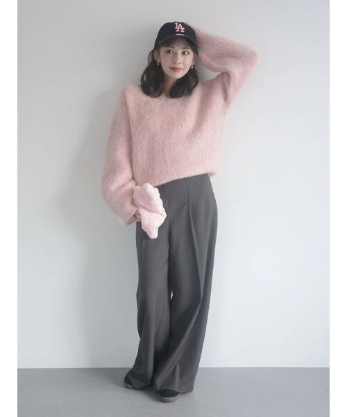 LAGUNAMOON（ラグナムーン）の「【REVIVAL】アルパカシャギーVネックニットプルオーバー（ニット/セーター・レディース・ベージュ/ネイビー/ピンク・FREE）」の3枚目の写真