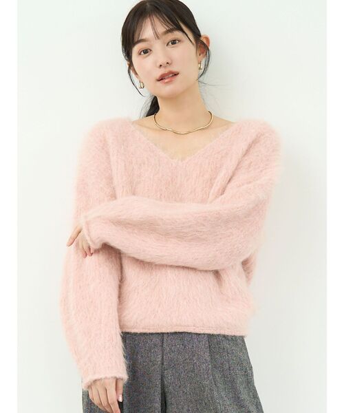 LAGUNAMOON（ラグナムーン）の「【REVIVAL】アルパカシャギーVネックニットプルオーバー（ニット/セーター・レディース・ベージュ/ネイビー/ピンク・FREE）」の4枚目の写真