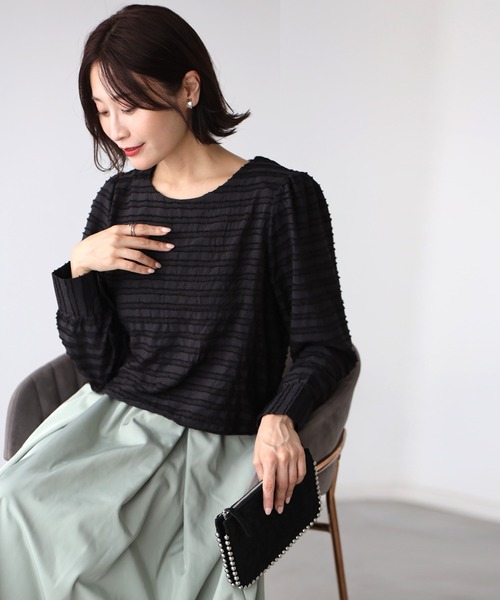 Ehre style(エーレスタイル)の「コンパクト丈で美バランスが叶う 立体トップス(シャツ/ブラウス・レディース・ブラック/ホワイト・FREE)」の8枚目の写真