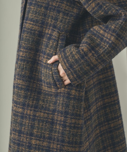 【美品】Curensology アルパカシャギー　チェックコート ブラウン Curensology（カレンソロジー）の「Curensology(カレンソロジー