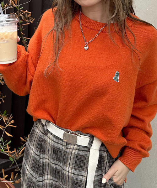 セール】【m:rex】ミニ恐竜ワッペンもちもちニットプルオーバー