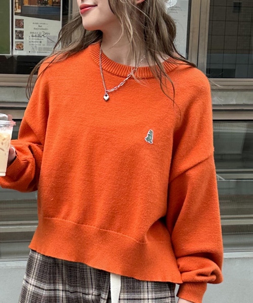 セール】【m:rex】ミニ恐竜ワッペンもちもちニットプルオーバー