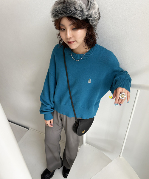 セール】【m:rex】ミニ恐竜ワッペンもちもちニットプルオーバー