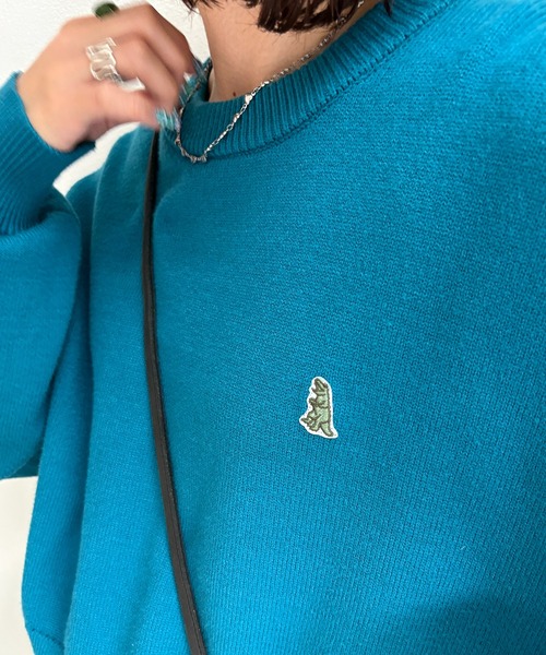 DOUBLE NAME（ダブルネーム）の「【m:rex】ミニ恐竜ワッペンもちもちニットプルオーバー（ニット/セーター・レディース・オレンジ/オフホワイト/ブルー・FREE）」の19枚目の写真