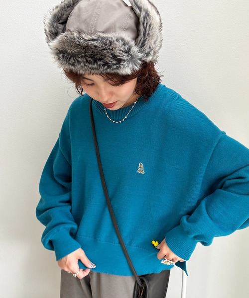 美品★COACH・ニットリブ切替 恐竜ワッペン付 レザージャケット(2) セール】【m:rex】ミニ恐竜ワッペンもちもちニットプルオーバー