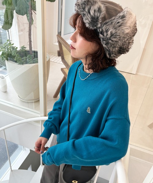 DOUBLE NAME（ダブルネーム）の「【m:rex】ミニ恐竜ワッペンもちもちニットプルオーバー（ニット/セーター・レディース・オレンジ/オフホワイト/ブルー・FREE）」の16枚目の写真