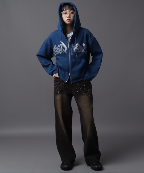 SEQUENZ（シークエンズ）】SQNZ NEW O.G LOGO LINE STONE FADE ZIP P/K