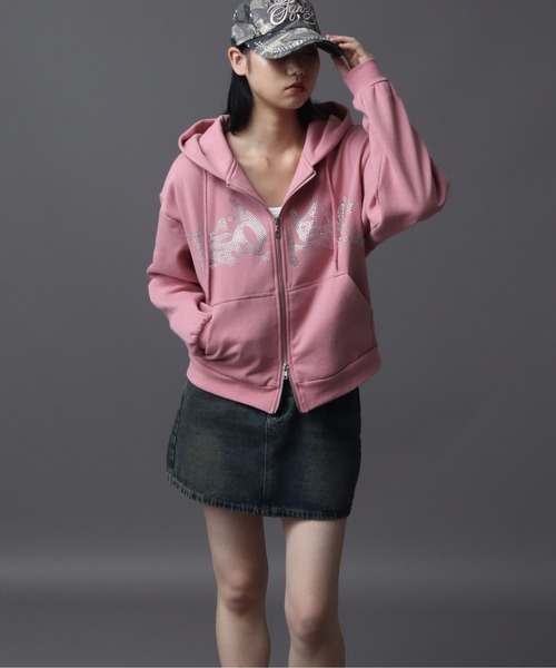 シークエンズ パーカーセットアップ ピンク SEQUENZ/シークエンズ】logo Zip-up short hoodie/別注 ショート丈