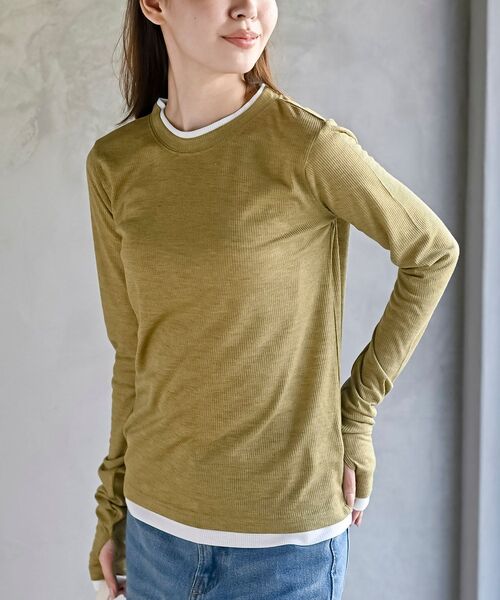 rps(アールピーエス)の「シアーテレコバイカラー指抜きカットソー(Tシャツ/カットソー・レディース・ブラック/マスタード/杢グレー/オフホワイト・フリー)」の21枚目の写真