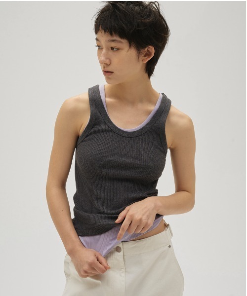 TODAYFUL（トゥデイフル）の「Useful Seamless Rib Tanktop（タンクトップ・レディース・チャコールグレー/ホワイト/ダークブラウン・FREE）」の3枚目の写真