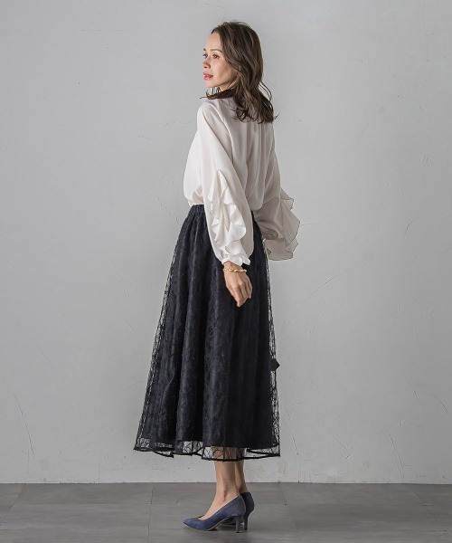Viaggio Blu（ビアッジョブルー）の「フェザーフラワースカート≪洗濯機で洗える≫（スカート・レディース・ブラック/ライトグレー・M/L/S）」の16枚目の写真