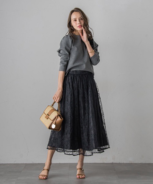 Viaggio Blu（ビアッジョブルー）の「フェザーフラワースカート≪洗濯機で洗える≫（スカート・レディース・ブラック/ライトグレー・M/L/S）」の20枚目の写真