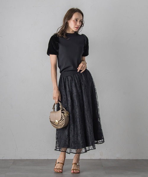 Viaggio Blu（ビアッジョブルー）の「フェザーフラワースカート≪洗濯機で洗える≫（スカート・レディース・ブラック/ライトグレー・M/L/S）」の21枚目の写真