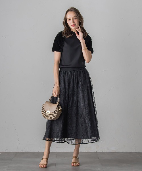 Viaggio Blu（ビアッジョブルー）の「フェザーフラワースカート≪洗濯機で洗える≫（スカート・レディース・ブラック/ライトグレー・M/L/S）」の22枚目の写真