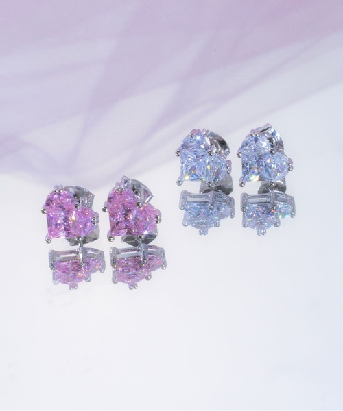 JILL by JILL STUART（ジルバイジルスチュアート）の「◇Cubic ハートピアス（ピアス（両耳用）・レディース・シルバー/ピンク・FREE）」の3枚目の写真